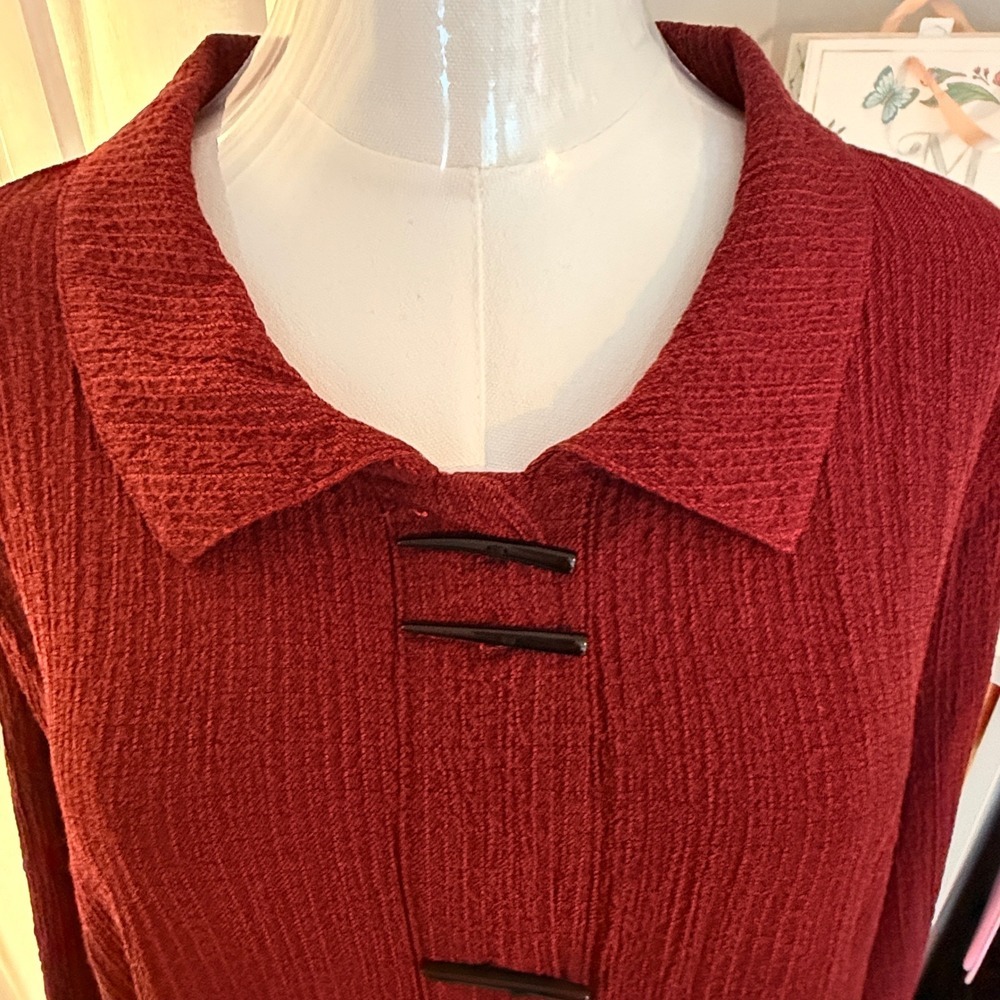 Habitat Lagenlook Artsy Boho Toggle Button Red Crinkle Top XL - Picture 3 of 10